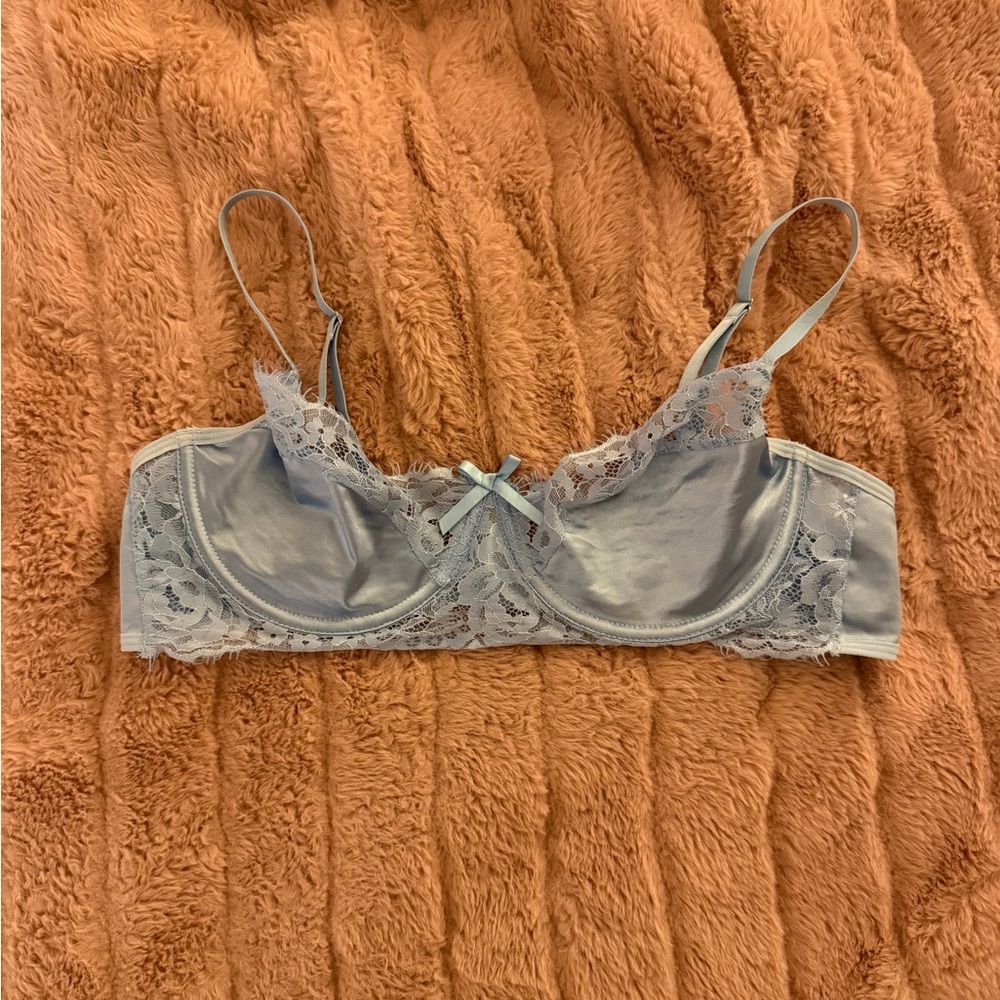 Satin and Lace Trimmed Balconette Bra